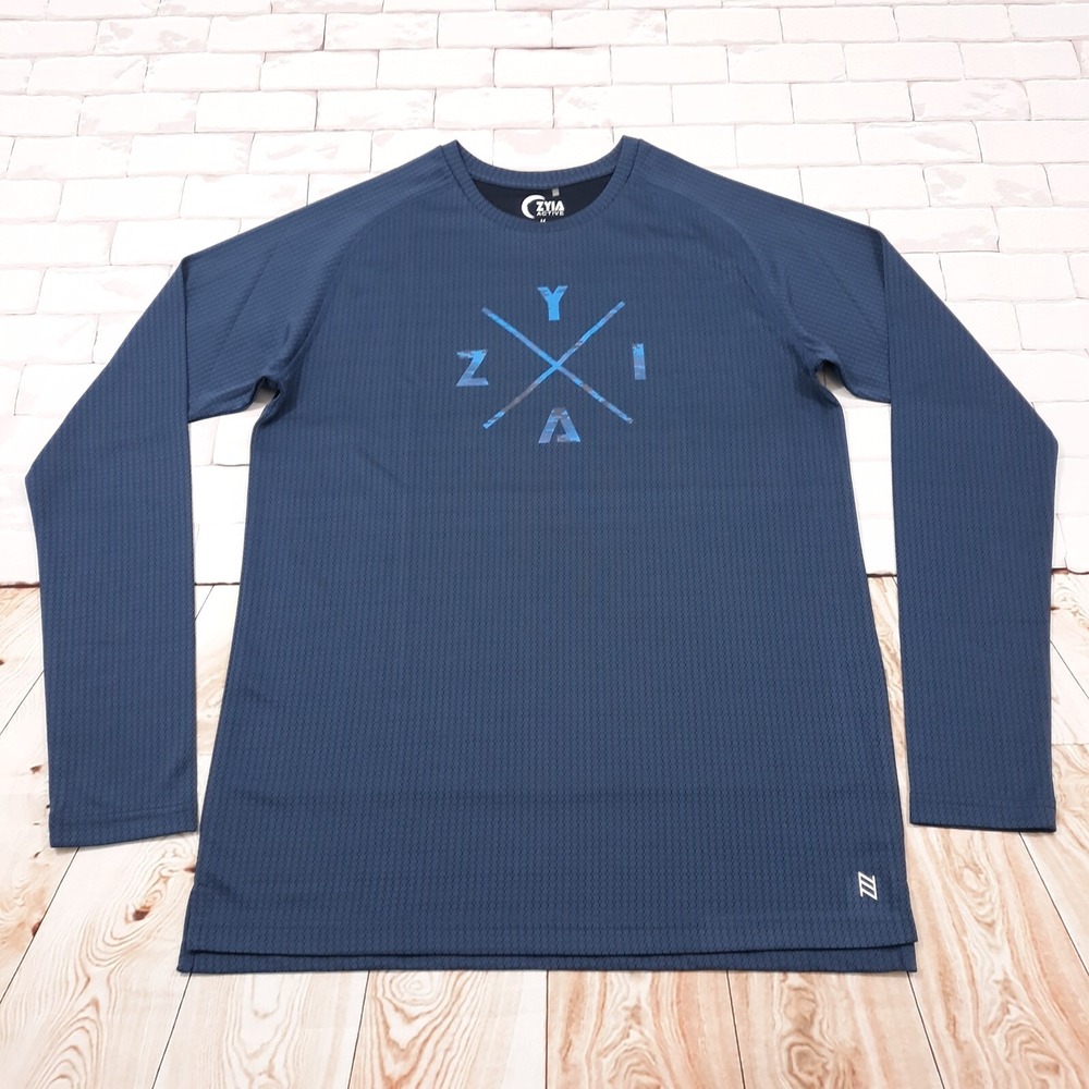 ZYIA Active T-Shirt Mens Size M Performance Gym Workout Long Sleeve Blue